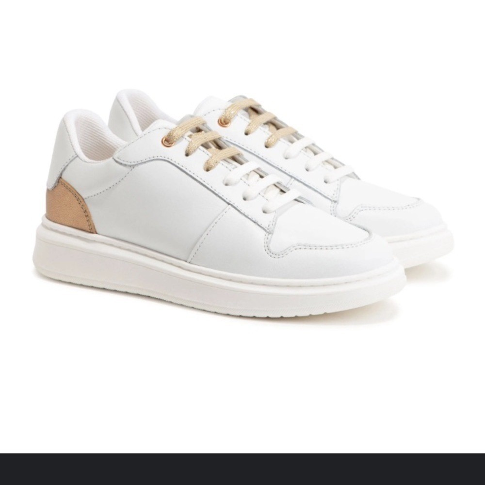 Boss Girls White & Gold Leather Trainers leather kids girls Sneakers‎  size 4